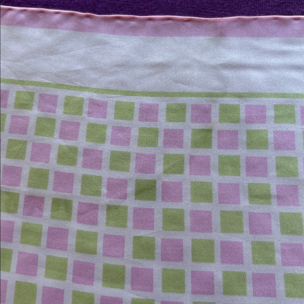 Vintage Givenchy Parfums Silk Square Scarf, Pink and Green, Hand Rolled Edges. - Picture 6 of 6